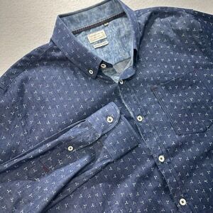 7 Diamonds Geometric Long Sleeve Chambray Shirt Slim Fit Button Down Supima MD